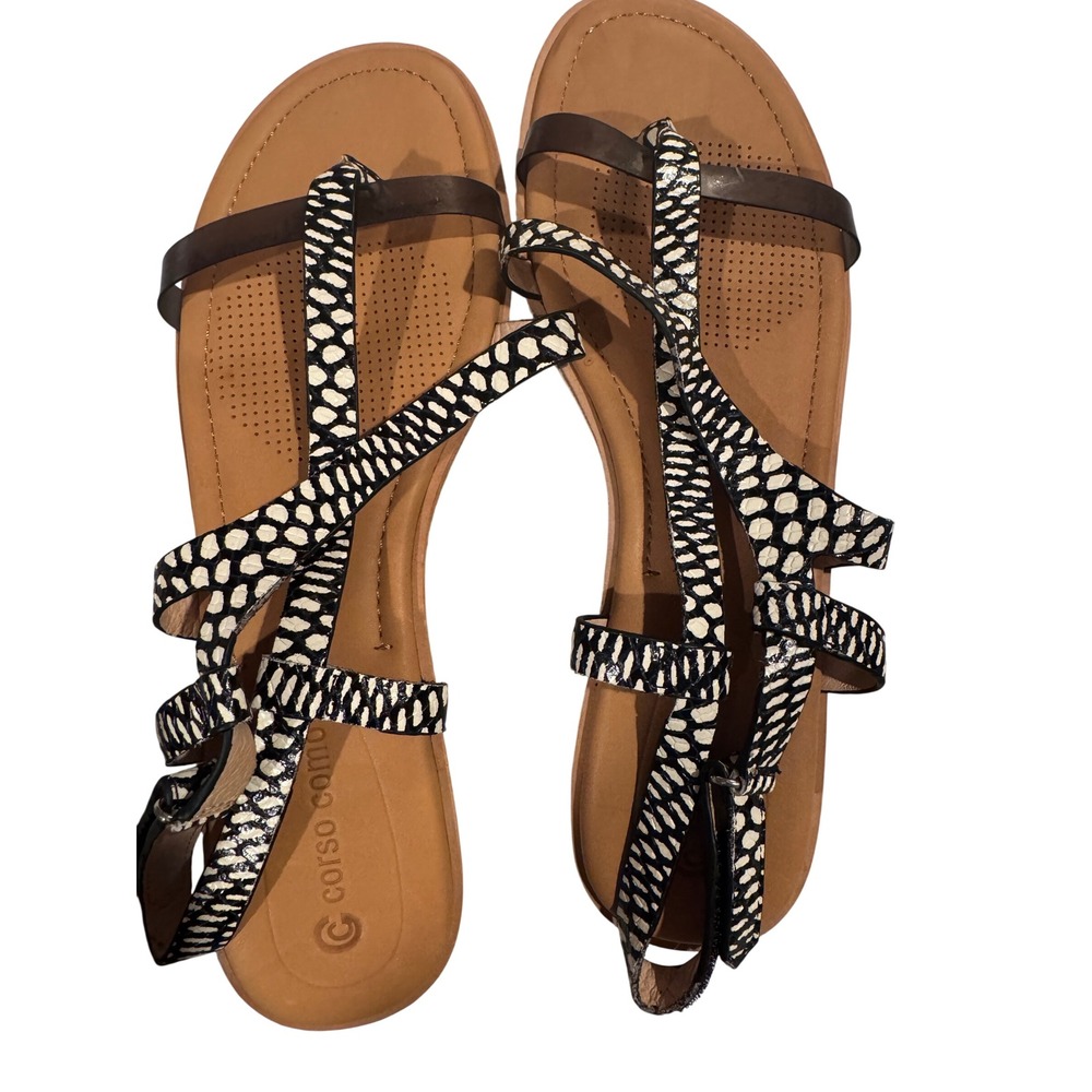 Corso Como CC-Blessia Womens 11M Black White Animal Print Strappy Sandals Shoes